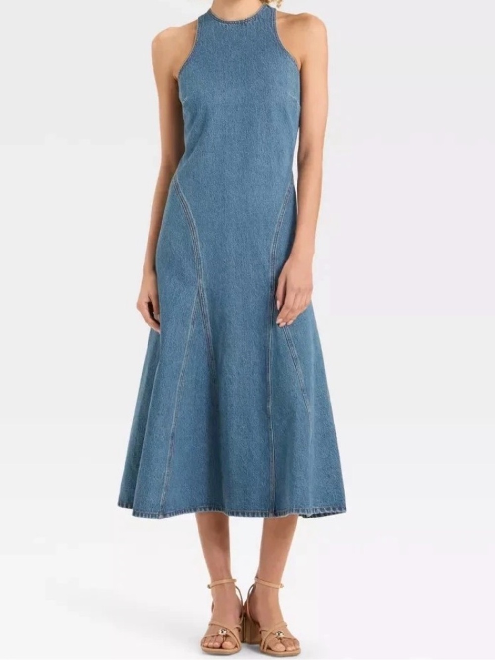 NWT 4 Racerback Denim Midi A-Line Dress - Future Collective Medium Wash Women’s
